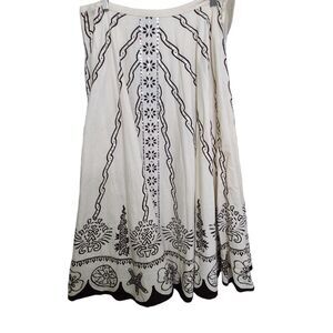 Dimri Womens SZ 8 Cream Brown Sequins Full Circle Skirt Cotton‎ Beach NEW READ